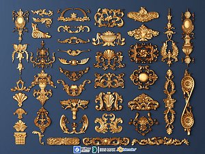 Classic Golden Ornament Baroque Carving Wall Panel Decor model
