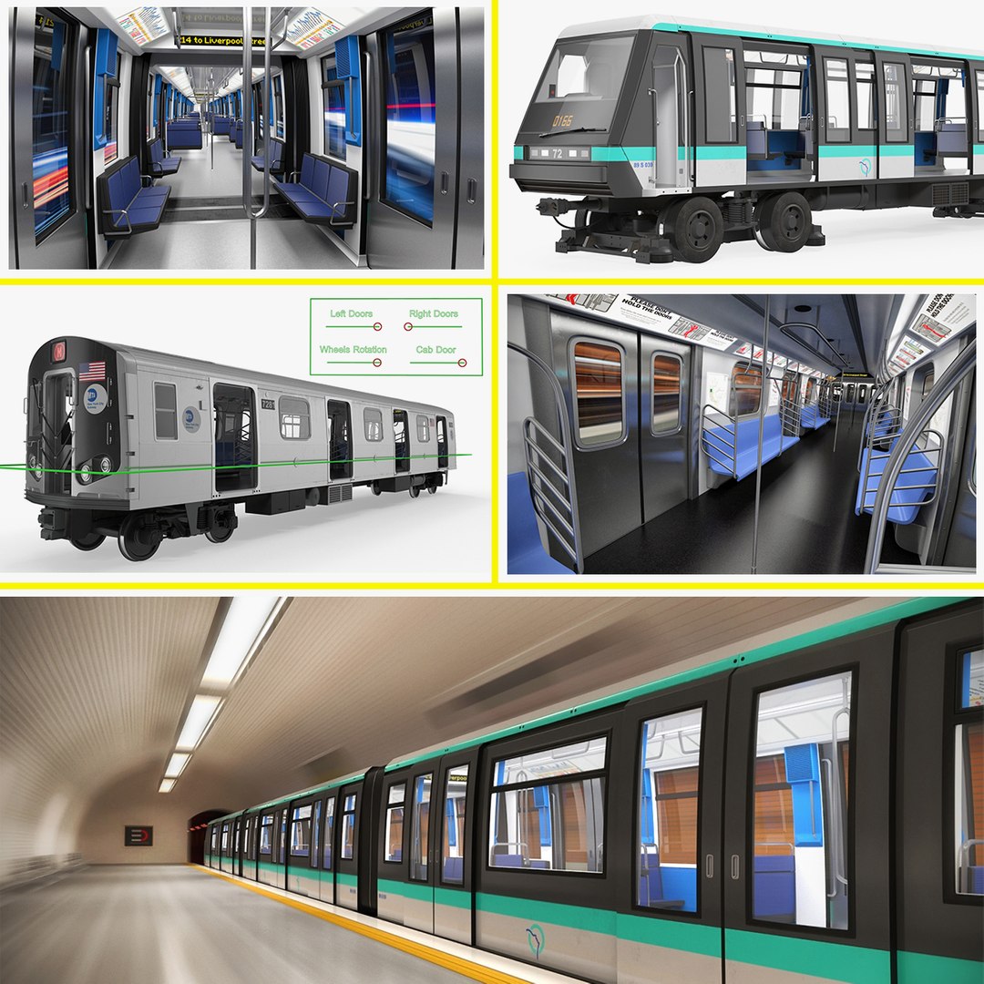 Rigged Subway Trains 3D Models Collection 3D model preview