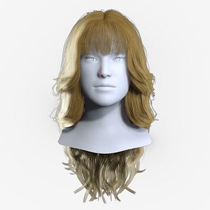 Curtain Layered Female Haircut with Fringe - Real-time Hair Cards 3D model