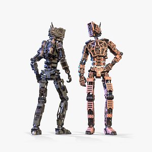 Military robot character lowpoly gameready rigged model 3D