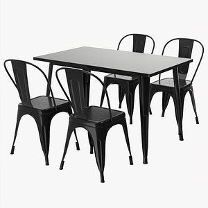 3D Black Dining Outdoor Table with Chairs