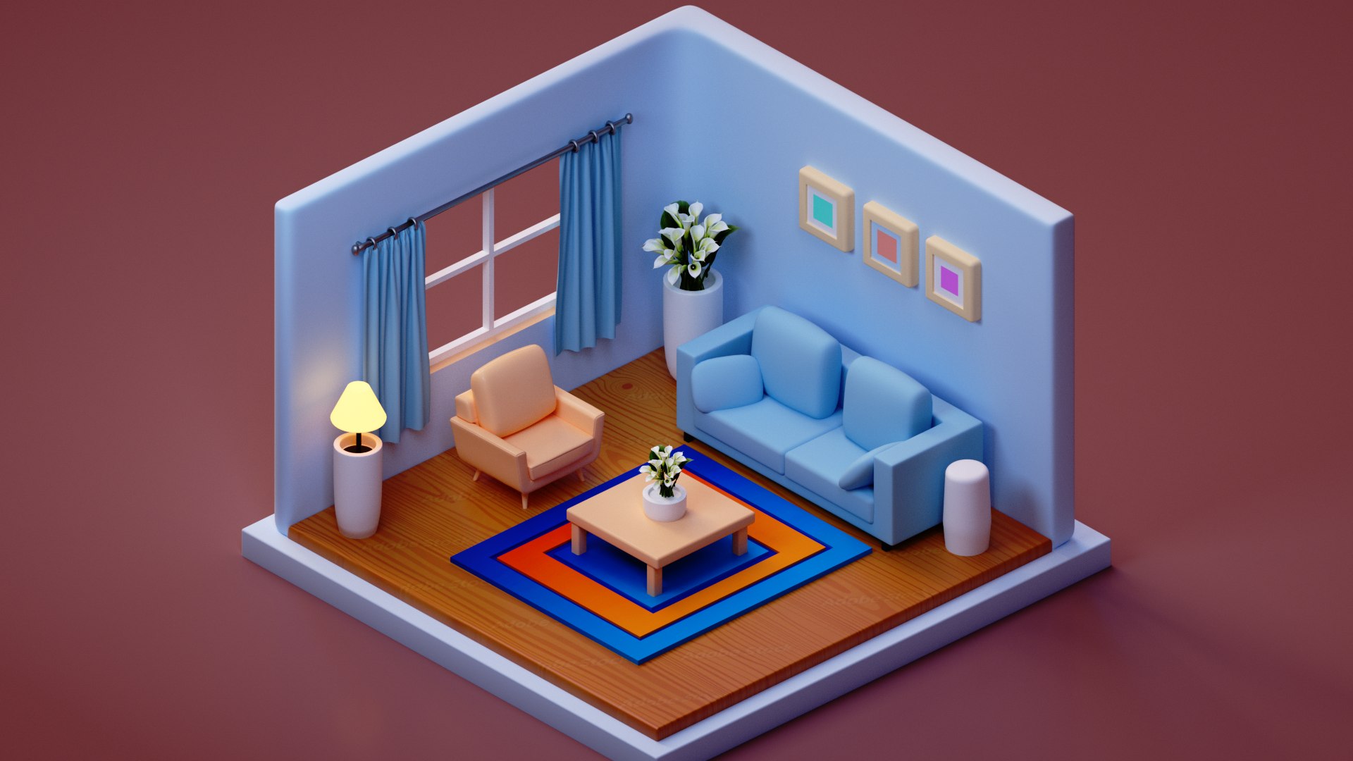 ISOMETRIC LIVING ROOM II 3D Model - TurboSquid 2315257