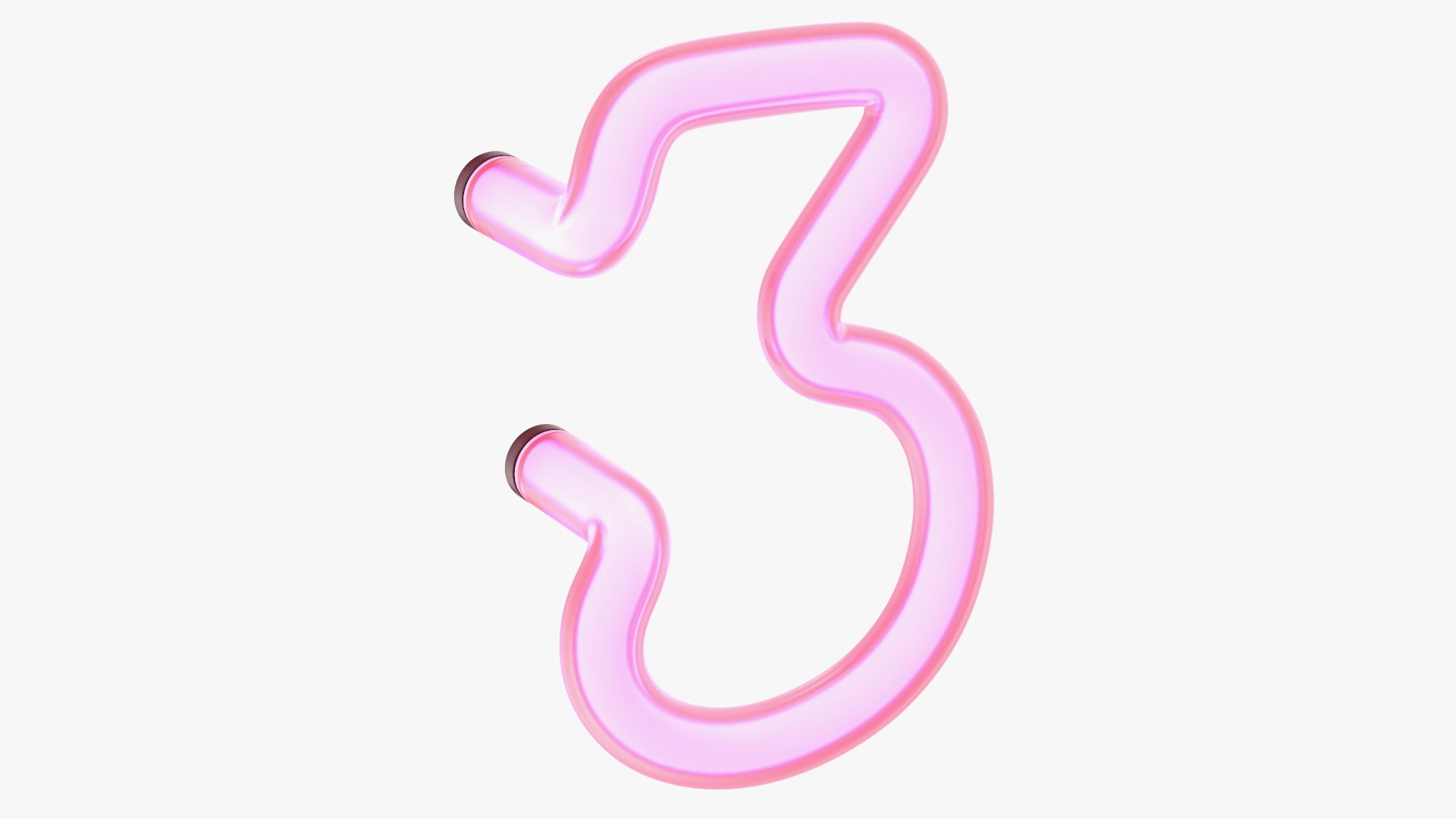 Glowing Neon Tube Light Digit 3 3D model preview