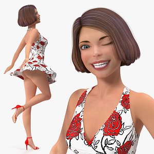 cartoon young girl romantic 3D model
