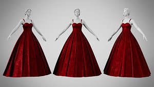 Dress 49 Burgundy Velvet With Design 3D model