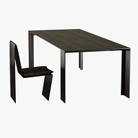 Porro Metallico table and Anodized Steel & Leather Dining Chair