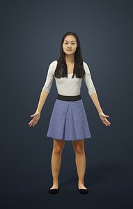 Animated Casual Woman Asian - A-pose - Passion - rigged Biped CAT walk included