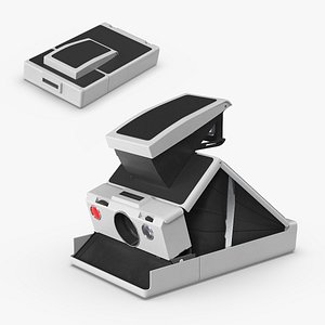 Retro Instant Camera Folding Type White Black Rigged for Cinema 4D 3D model