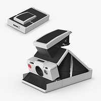 Retro Instant Camera Folding Type White Black Rigged for Cinema 4D