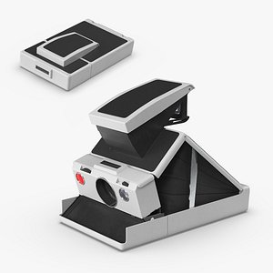Retro Instant Camera Folding Type White Black Rigged for Cinema 4D