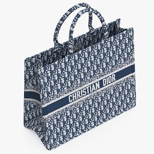3D Dior Embroidery Book Tote Bag Navy Blue model