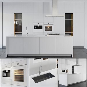 white modern kitchen k001 3D model