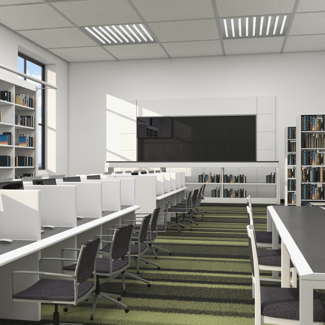 Modern Library Interior 3D model preview