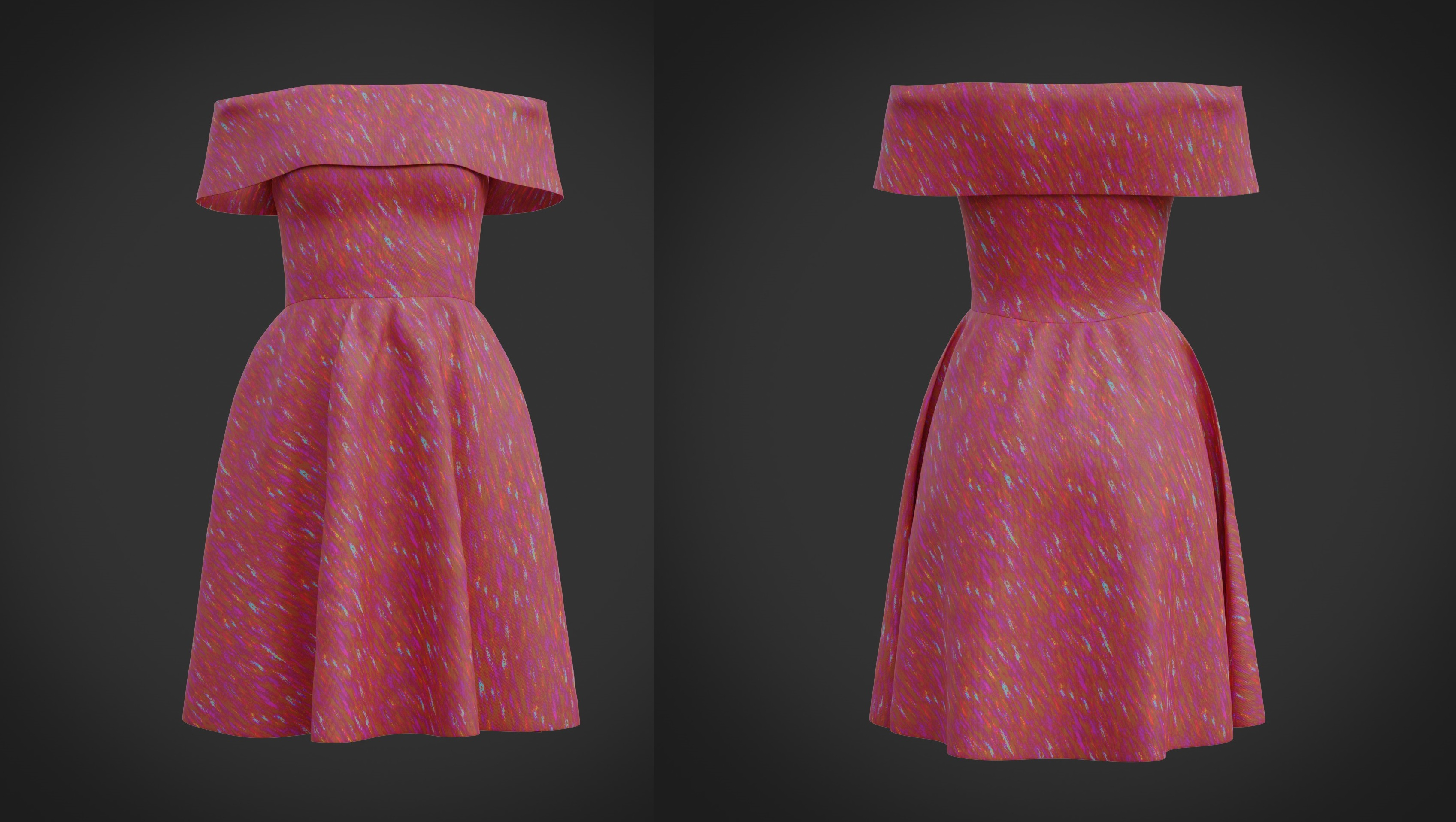 3D Red Off shoulder Print Dress model - TurboSquid 1762716
