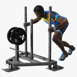 3D African American Athlete with Prowler Sled model