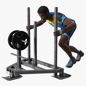 African American Athlete with Prowler Sled