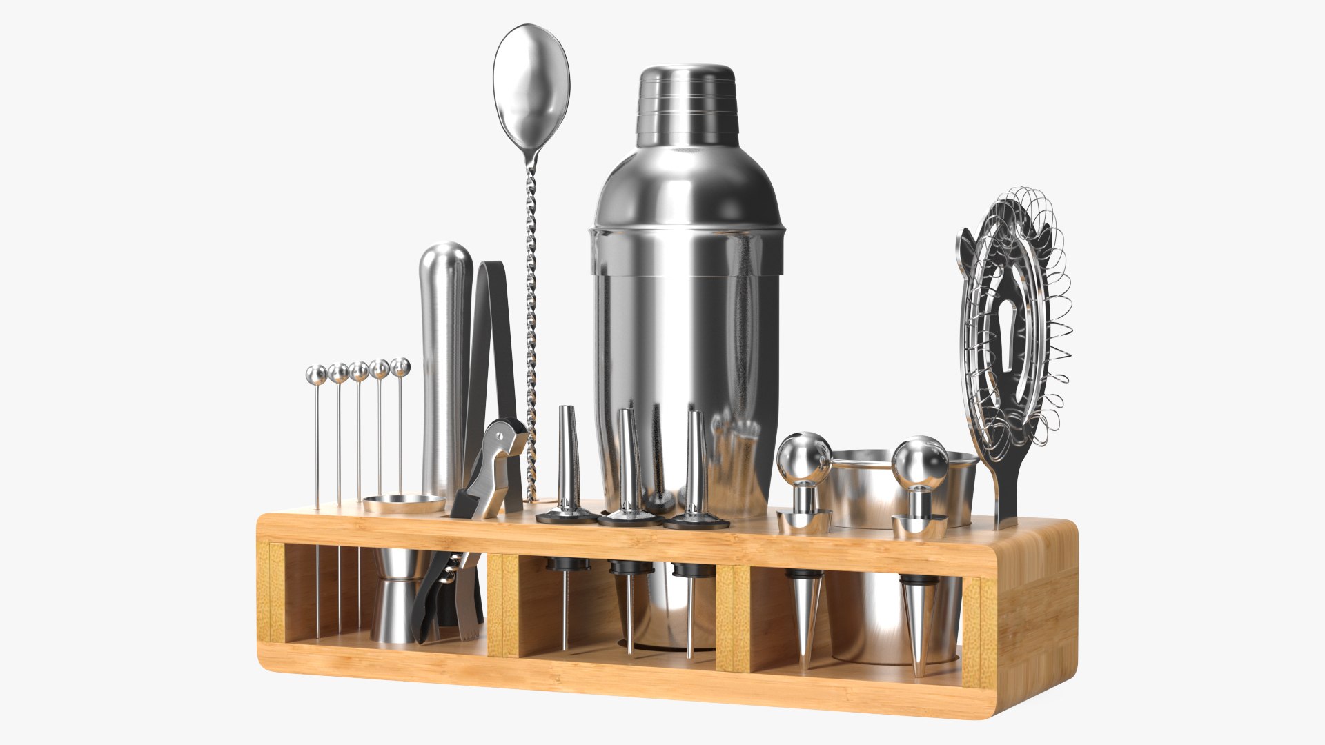Complete Bartender Kit 21 Pieces Stainless Steel 3D model preview