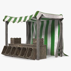 Wooden Market Stall with Striped Awning