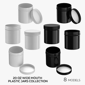 20 oz Wide Mouth Plastic Jars Collection - 8 models 3D model