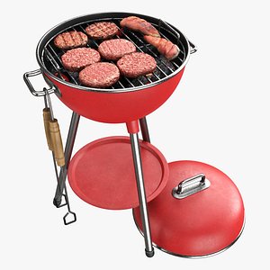 Small grill set with roasted meat and accessories