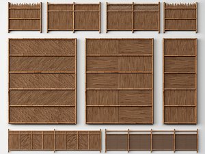 Traditional Bamboo Fence And Garden Screen Collection 3D