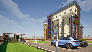 Modern Villa Exterior with Rooftop Terraces And Landscaping