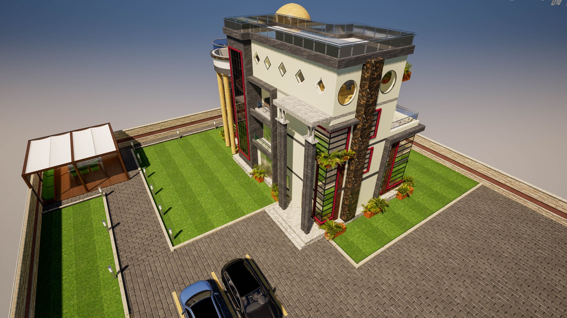 Modern Villa Exterior with Rooftop Terraces And Landscaping 3D model https://p.turbosquid.com/ts-thumb/ti/QYXh0l/Hl/image7/jpg/1780065510/1920x1080/fit_q87/4544b7da74160c8f1cf7f1943d49d29df280ce13/image7.jpg