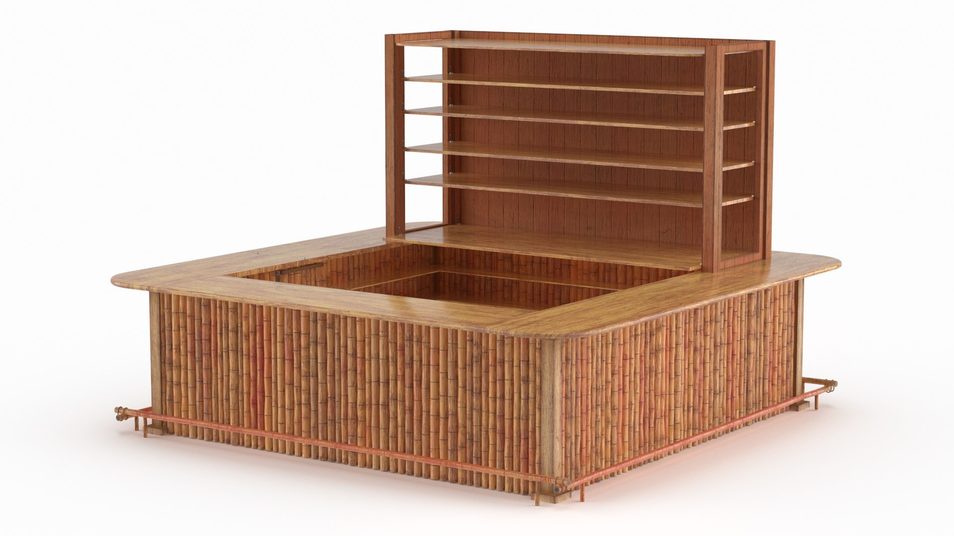 Open Island Bar Unit with Vertical Rack Natural 3D model preview