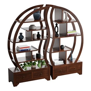 Ying Yang Solid teak Bookcase 3D model
