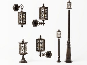 Classic European Exterior Lighting And Wall Lantern Set 3D model