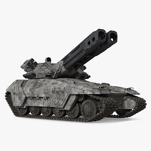 Futuristic Battle Tank with Damage Rigged for Cinema 4D