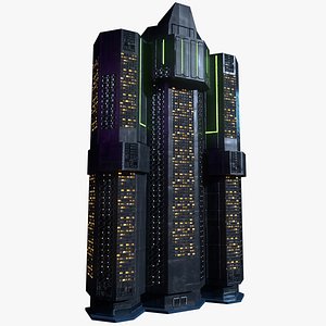 Low-Poly Brutalist Cyberpunk Skyscraper 264 Tris Classic Night Tower 4K PBR
