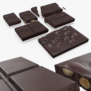 3D Dark Chocolate Nut Bar with Multiple Pieces