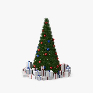 Christmas Tree with White Gift Boxes 3D model