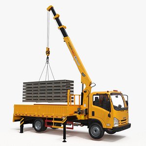 3D Manipulator Crane Isuzu NPR with Concrete Slabs model