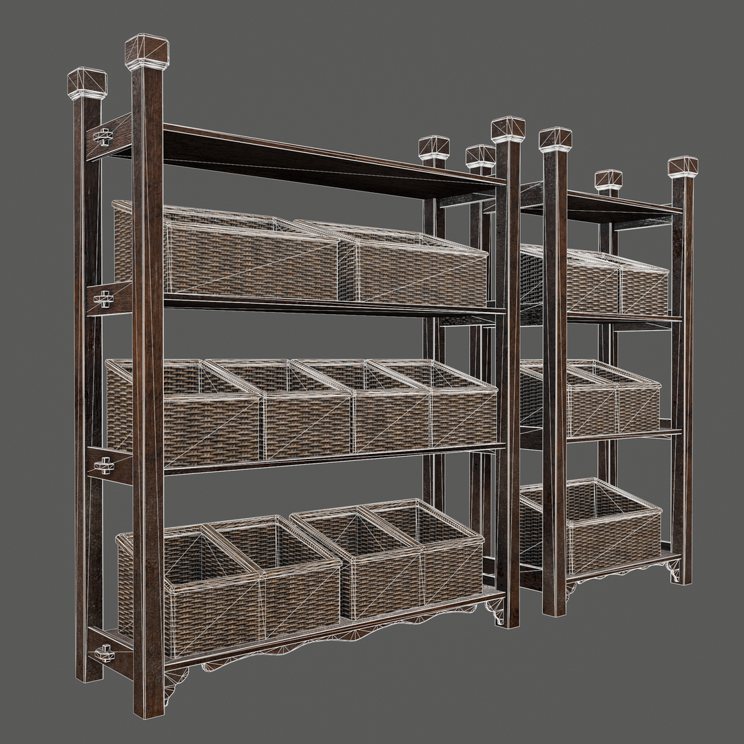 shelves with baskets for toys