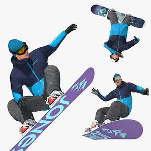 3D Snowboarder Set Animated Rigged For Maya model