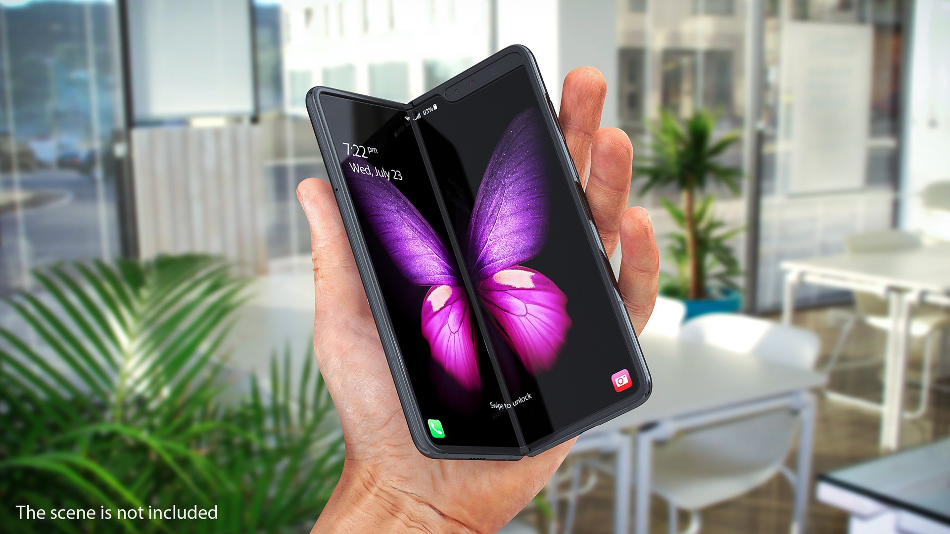 Samsung Galaxy Fold Black Rigged 3D model for industrial visualization, technical presentation, simulation, product rendering, and animation