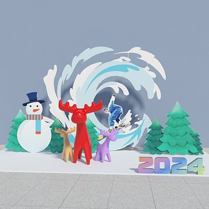 3D Christmas 2024 New Year Meichen ski resort sports meeting Meichen sled snowman Christmas tree commer model