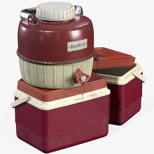 3D Vintage Camping Jug and Cooler Pack - PBR Game Ready Low-Poly model