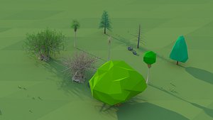 Three kinds of trees LowPoly Scene