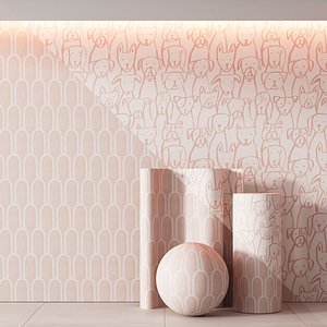 3D model 395 CB2 Paper Pink Puppy Pile Kids Wallpaper