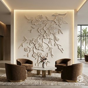 Modern Floral Branch wall decor Relief STL Mural CNC 416