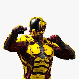 Futuristic Armored Cyborg Yellow Rigged 3D model
