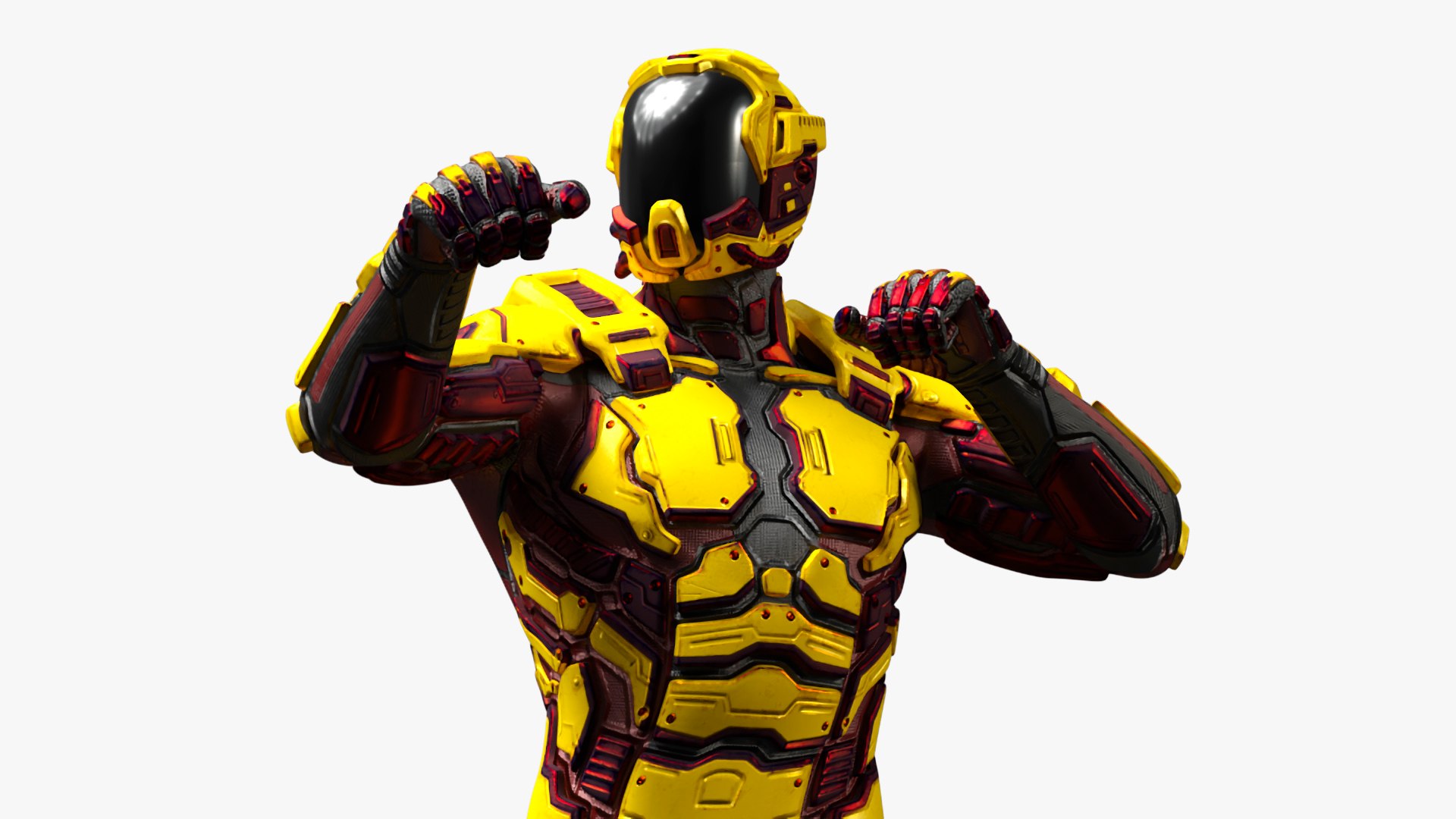 Futuristic Armored Cyborg Yellow Rigged 3D model preview