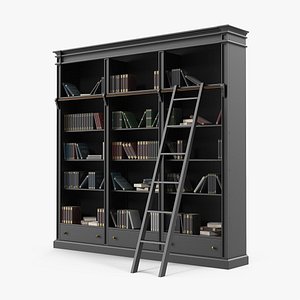 3D model black open library bookcase