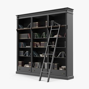 Black Open Library Bookcase with Books