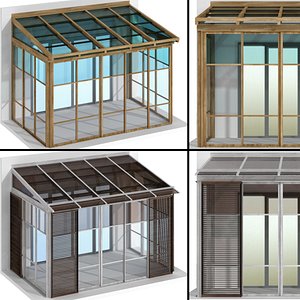 3D Wooden glazed veranda terrace