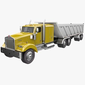 Semi Dump Trailer Truck - Yellow 3D model