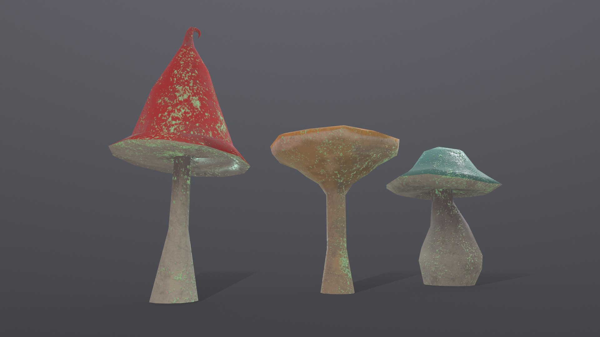 3D Stylized fantasy set of magic cartoon mushrooms lowpoly PBR Low-poly 3D model https://p.turbosquid.com/ts-thumb/tm/jendl5/1g/shrooms_004/png/1654706043/1920x1080/fit_q87/f10e20f75559d48f3bc56e19ffd9422414a8caaa/shrooms_004.jpg